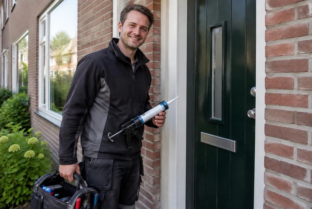 Vakman van Kitbedrijf Ankeveen bij de voordeur van een woning